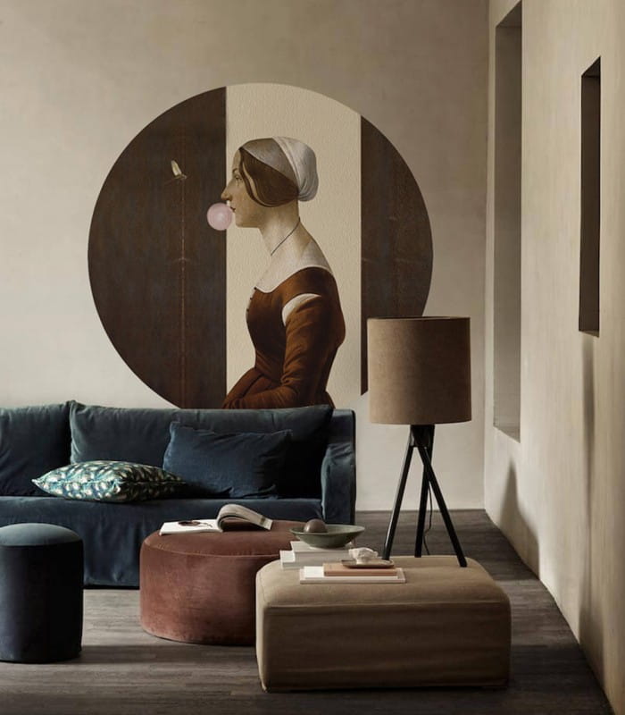 Mural okrągły portret kobiety Dots Handmaid with Bubble Gum 8720 Wallcolors