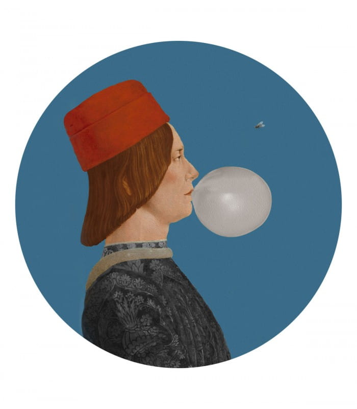 Mural okrągły portret mężczyzny Dots Boy with Bubble Gum blue 8719 Wallcolors