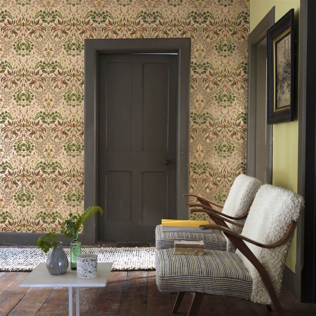 Tapeta roślinny adamaszek Designers Guild PDG1157/03 Karakusa Copper Ikebana