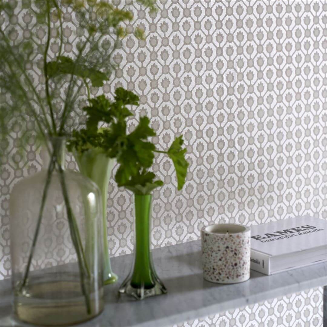 Tapeta geometryczna Designers Guild PDG1150/02 Jaal Porcelaine De Chine
