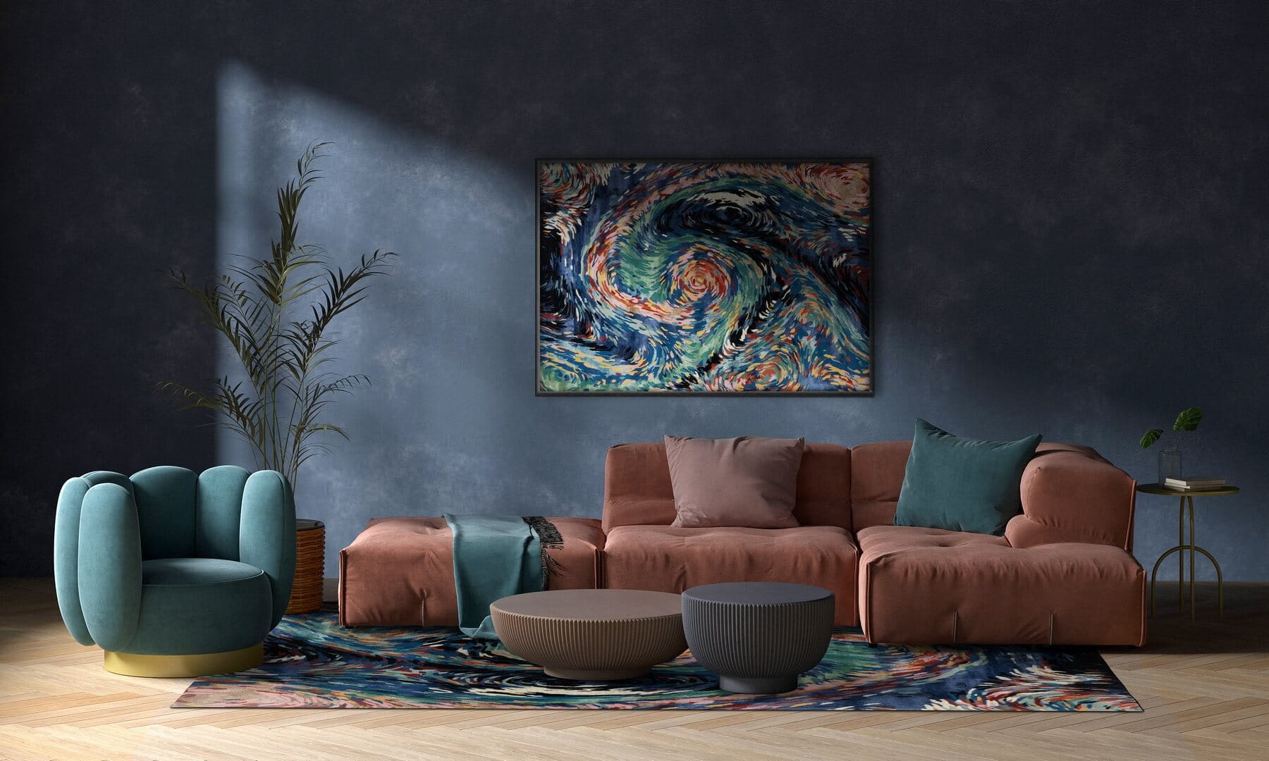 Dywan nowoczesny abstrakcyjny Flores Blue Handmade Collection Carpet Decor Fargotex