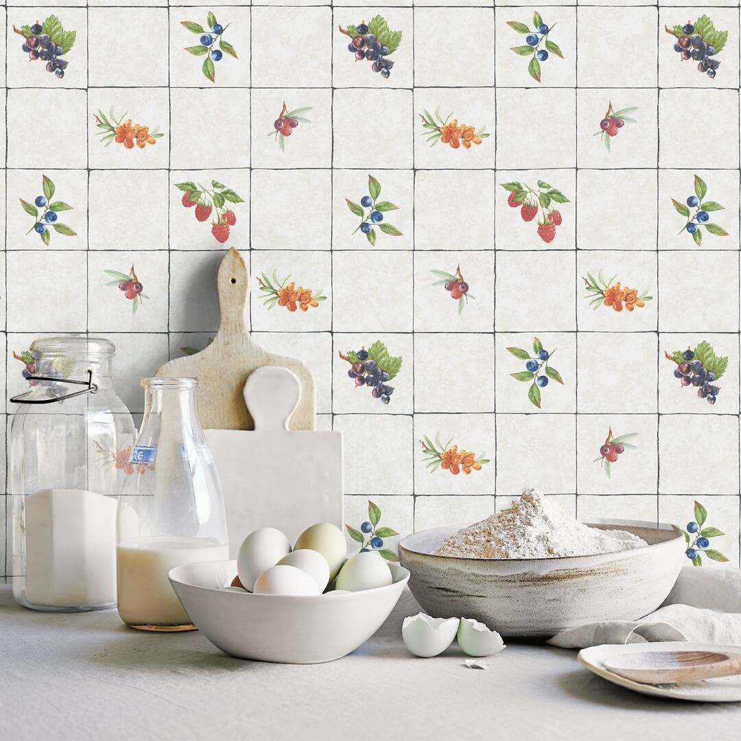 Tapeta kuchenna imitująca kafle z owocami Galerie G45417 Just Kitchens