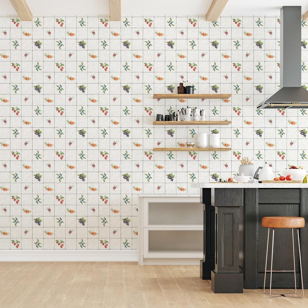 Tapeta kuchenna imitująca kafle z owocami Galerie G45417 Just Kitchens
