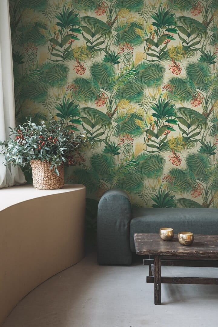 Tapeta tropikalna roślinność Jwall 50505 Palme Tahiti Straw - szer. 100 cm