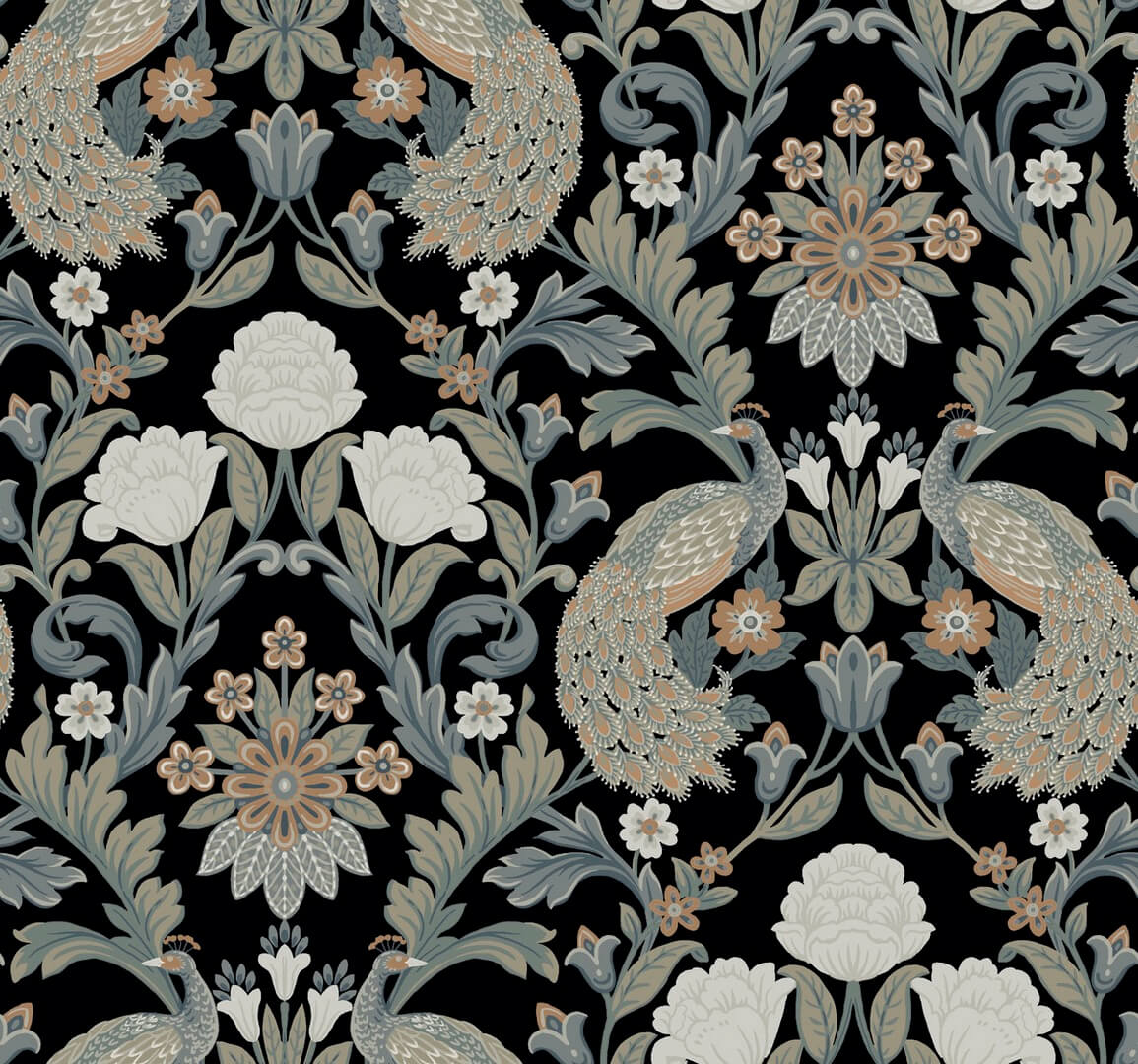 Tapeta pawie i kwiaty York Wallcoverings AC9101 Plume Dynasty Art & Crafts