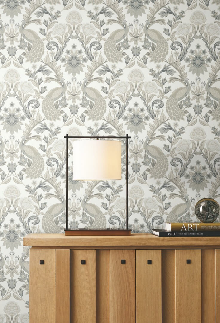 Tapeta pawie i kwiaty York Wallcoverings AC9102 Plume Dynasty Art & Crafts