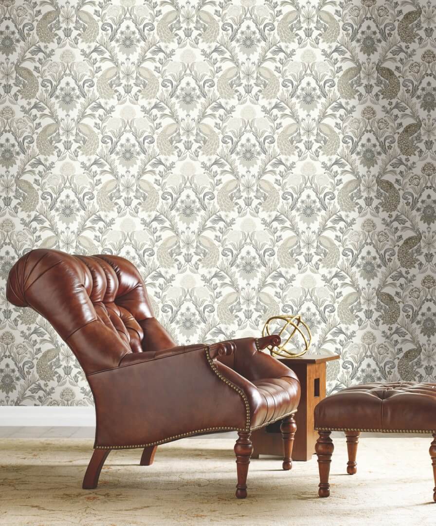 Tapeta pawie i kwiaty York Wallcoverings AC9102 Plume Dynasty Art & Crafts