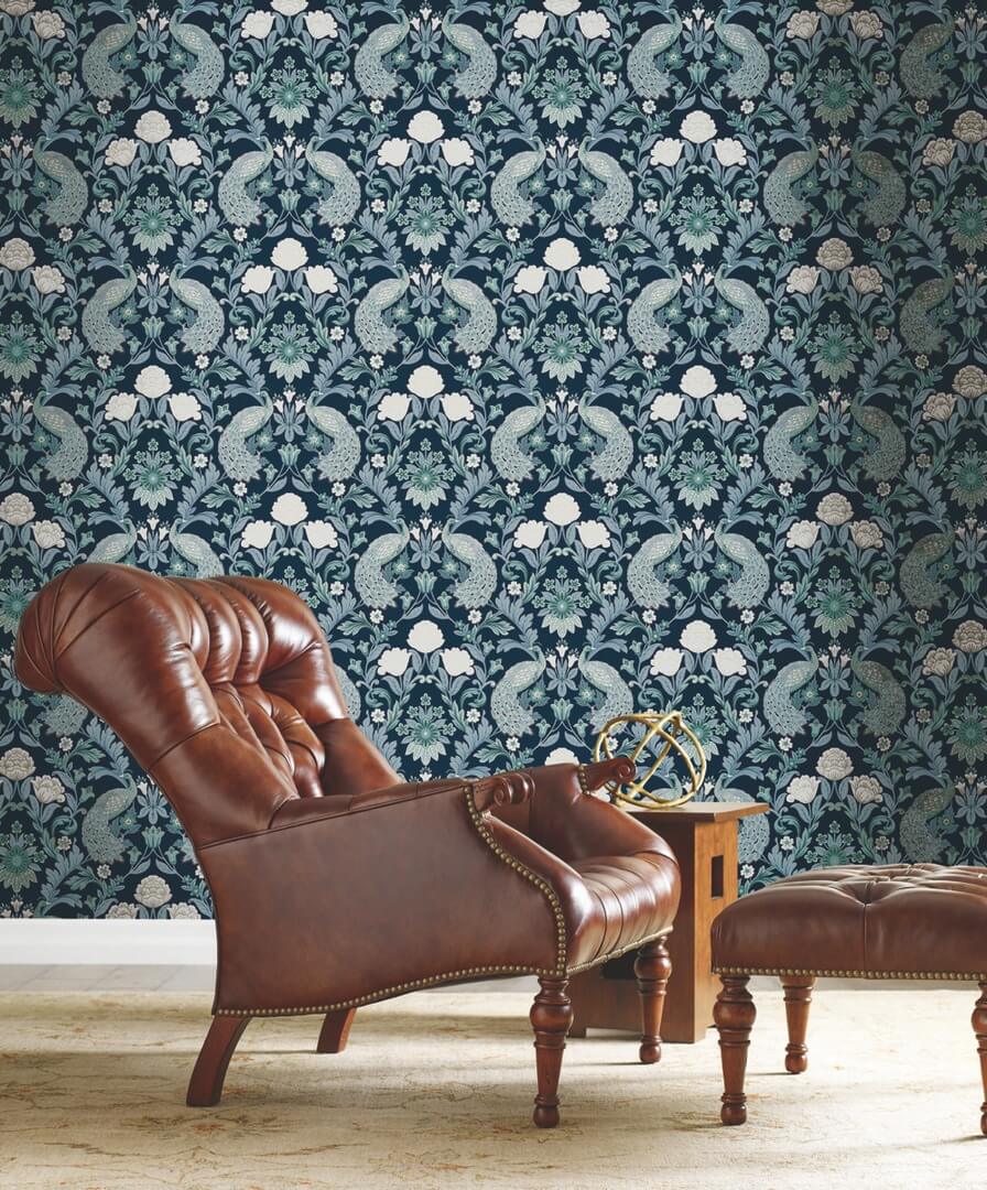 Tapeta pawie i kwiaty York Wallcoverings AC9103 Plume Dynasty Art & Crafts