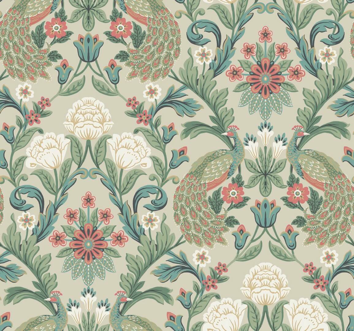 Tapeta pawie i kwiaty York Wallcoverings AC9104 Plume Dynasty Art & Crafts