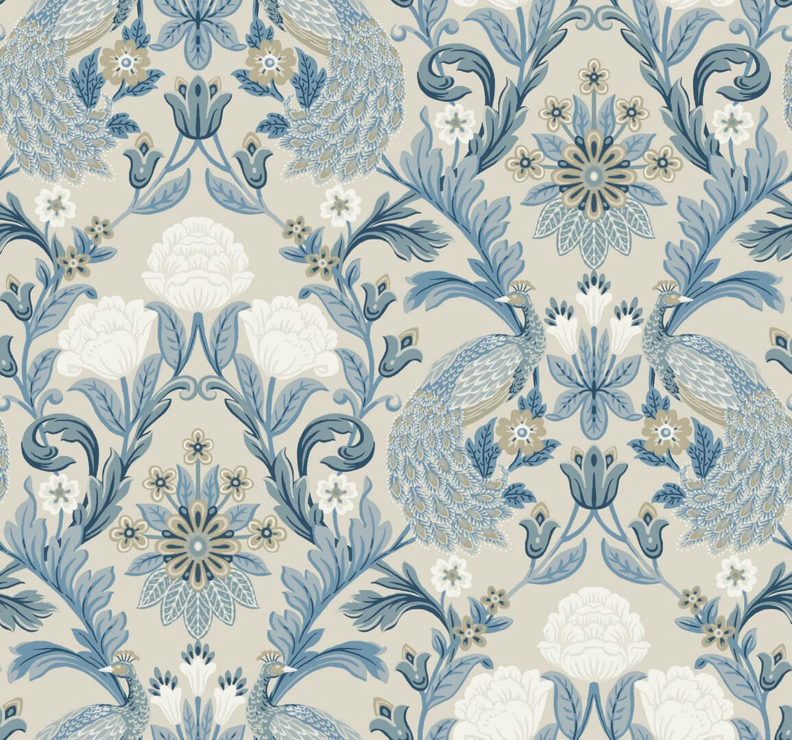 Tapeta pawie i kwiaty York Wallcoverings AC9105 Plume Dynasty Art & Crafts
