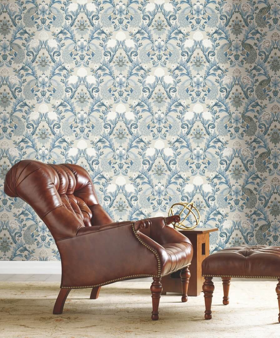 Tapeta pawie i kwiaty York Wallcoverings AC9105 Plume Dynasty Art & Crafts