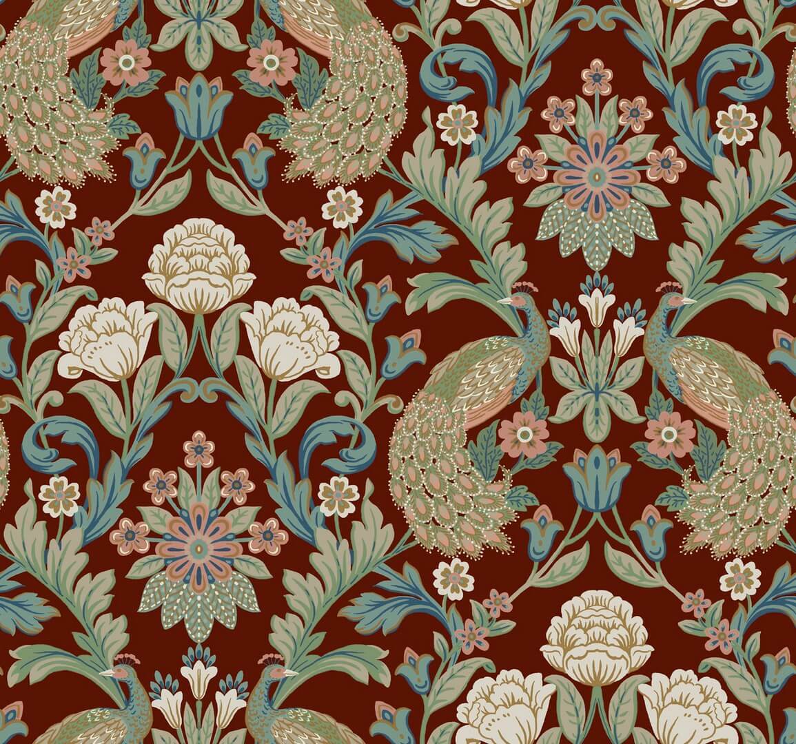 Tapeta pawie i kwiaty York Wallcoverings AC9106 Plume Dynasty Art & Crafts