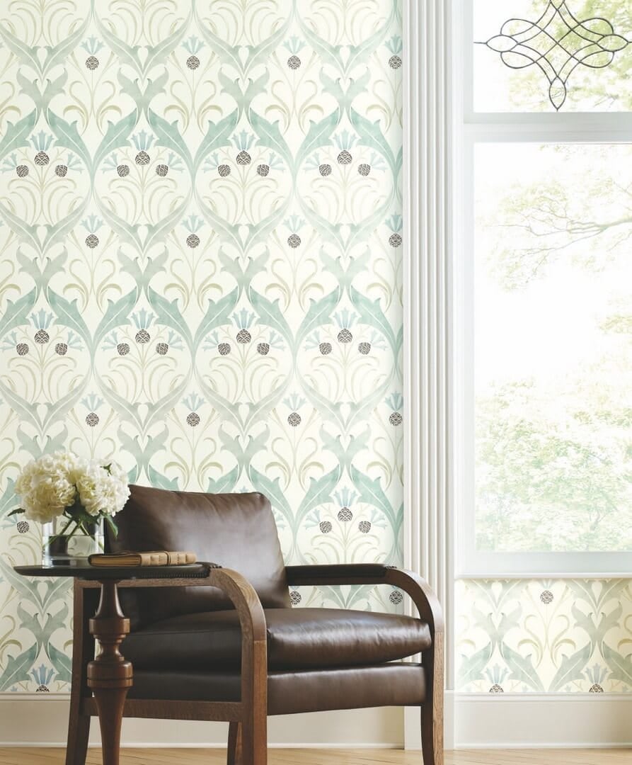 Tapeta liście i kwiaty bławatka York Wallcoverings AC9171 Pinecone Ribbon Art & Crafts