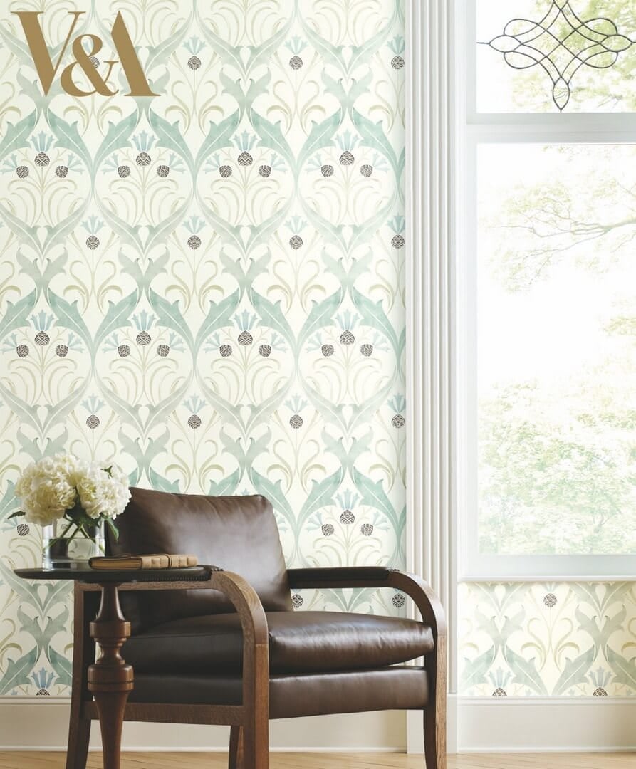 Tapeta liście i kwiaty bławatka York Wallcoverings AC9171 Pinecone Ribbon Art & Crafts