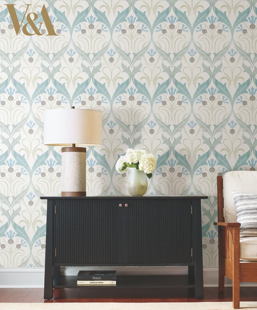 Tapeta liście i kwiaty bławatka York Wallcoverings AC9171 Pinecone Ribbon Art & Crafts