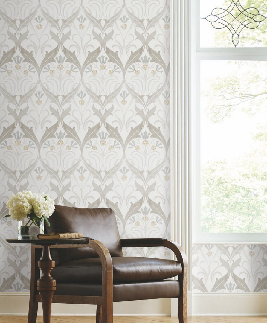 Tapeta liście i kwiaty bławatka York Wallcoverings AC9172 Pinecone Ribbon Art & Crafts