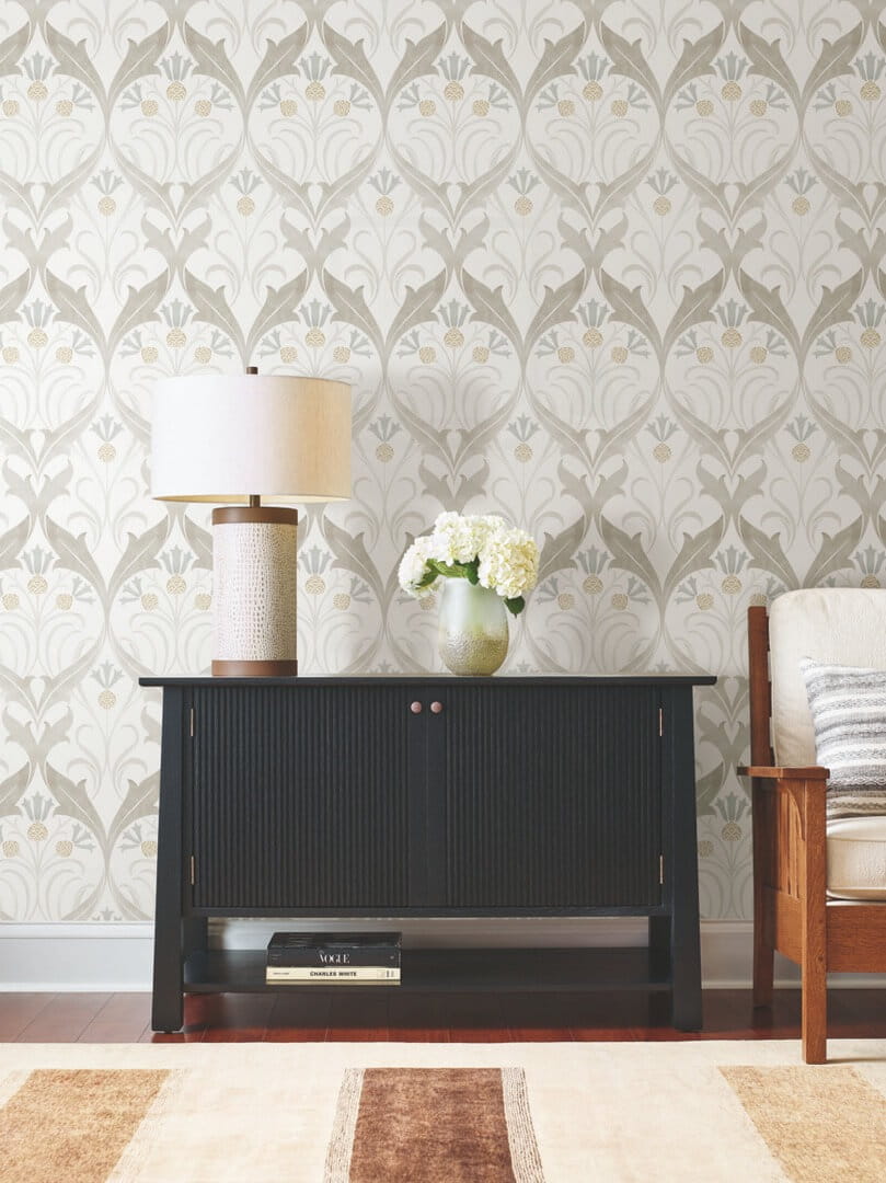 Tapeta liście i kwiaty bławatka York Wallcoverings AC9172 Pinecone Ribbon Art & Crafts
