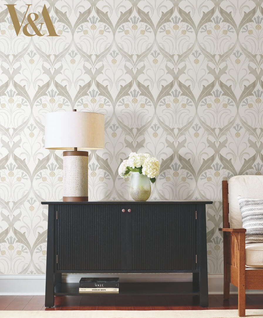 Tapeta liście i kwiaty bławatka York Wallcoverings AC9172 Pinecone Ribbon Art & Crafts