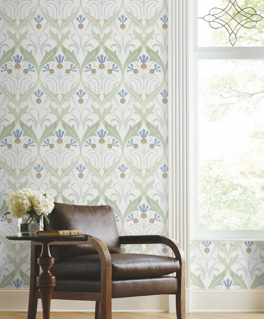Tapeta liście i kwiaty bławatka York Wallcoverings AC9173 Pinecone Ribbon Art & Crafts