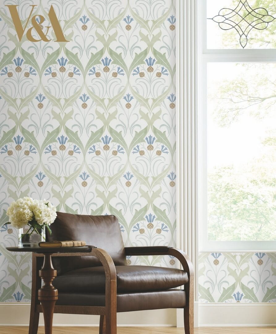 Tapeta liście i kwiaty bławatka York Wallcoverings AC9173 Pinecone Ribbon Art & Crafts