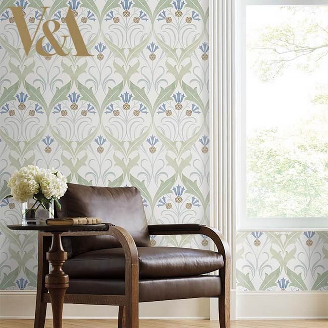 Tapeta liście i kwiaty bławatka York Wallcoverings AC9173 Pinecone Ribbon Art & Crafts