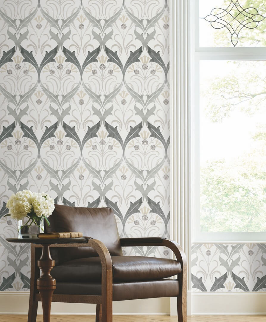 Tapeta liście i kwiaty bławatka York Wallcoverings AC9174 Pinecone Ribbon Art & Crafts