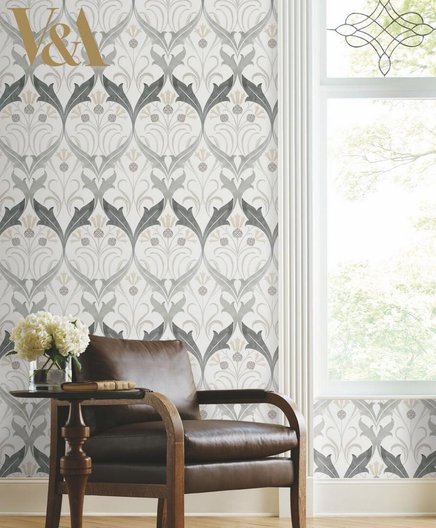 Tapeta liście i kwiaty bławatka York Wallcoverings AC9174 Pinecone Ribbon Art & Crafts