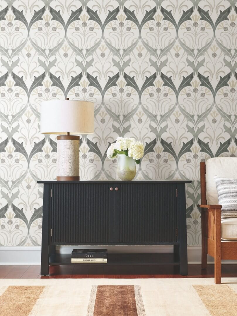 Tapeta liście i kwiaty bławatka York Wallcoverings AC9174 Pinecone Ribbon Art & Crafts