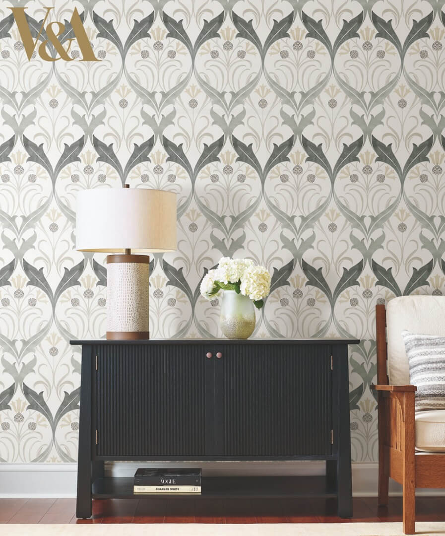Tapeta liście i kwiaty bławatka York Wallcoverings AC9174 Pinecone Ribbon Art & Crafts