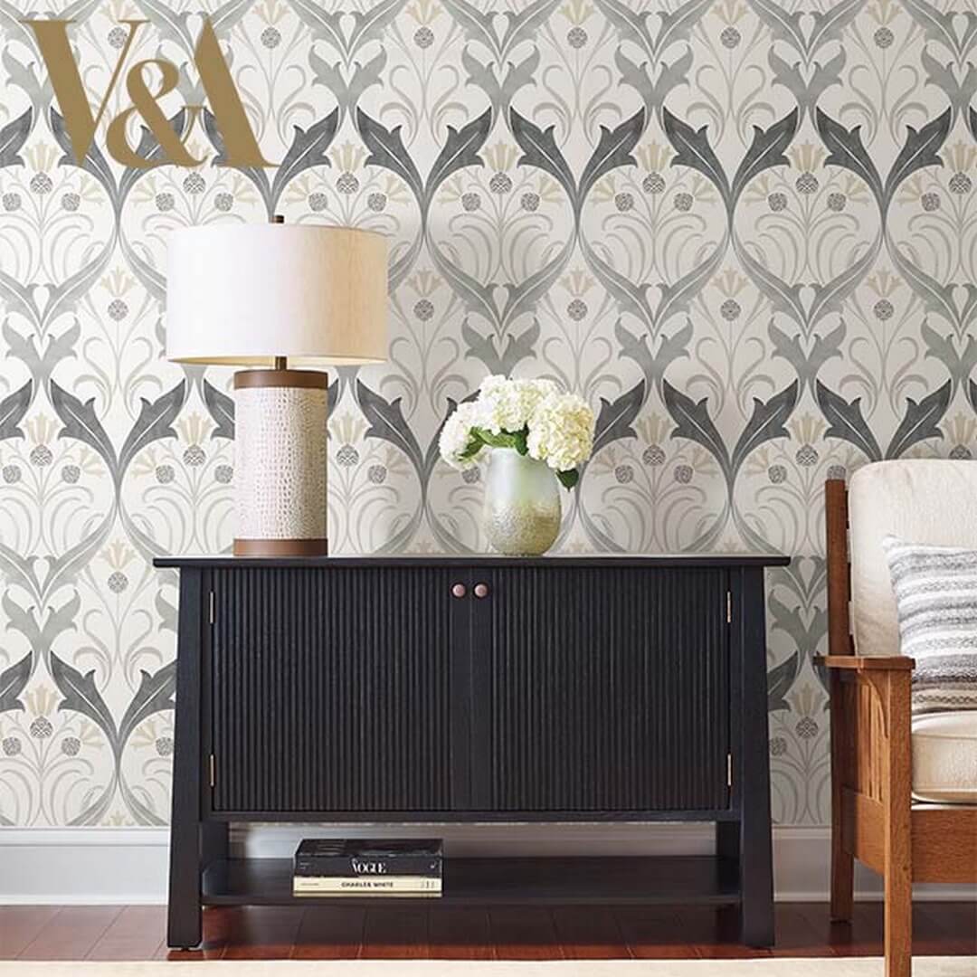 Tapeta liście i kwiaty bławatka York Wallcoverings AC9174 Pinecone Ribbon Art & Crafts