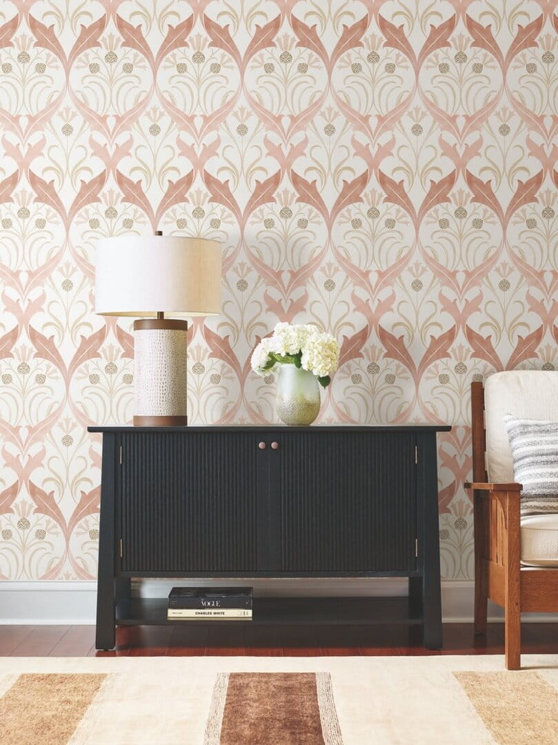 Tapeta liście i kwiaty bławatka York Wallcoverings AC9175 Pinecone Ribbon Art & Crafts
