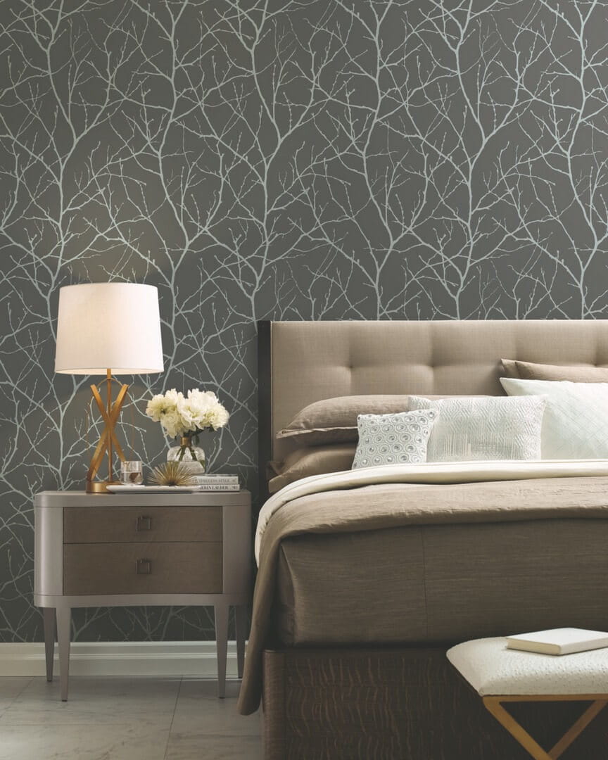 Tapeta gałązki York Wallcoverings MD7125 Trees Silhouette Modern Metals 2