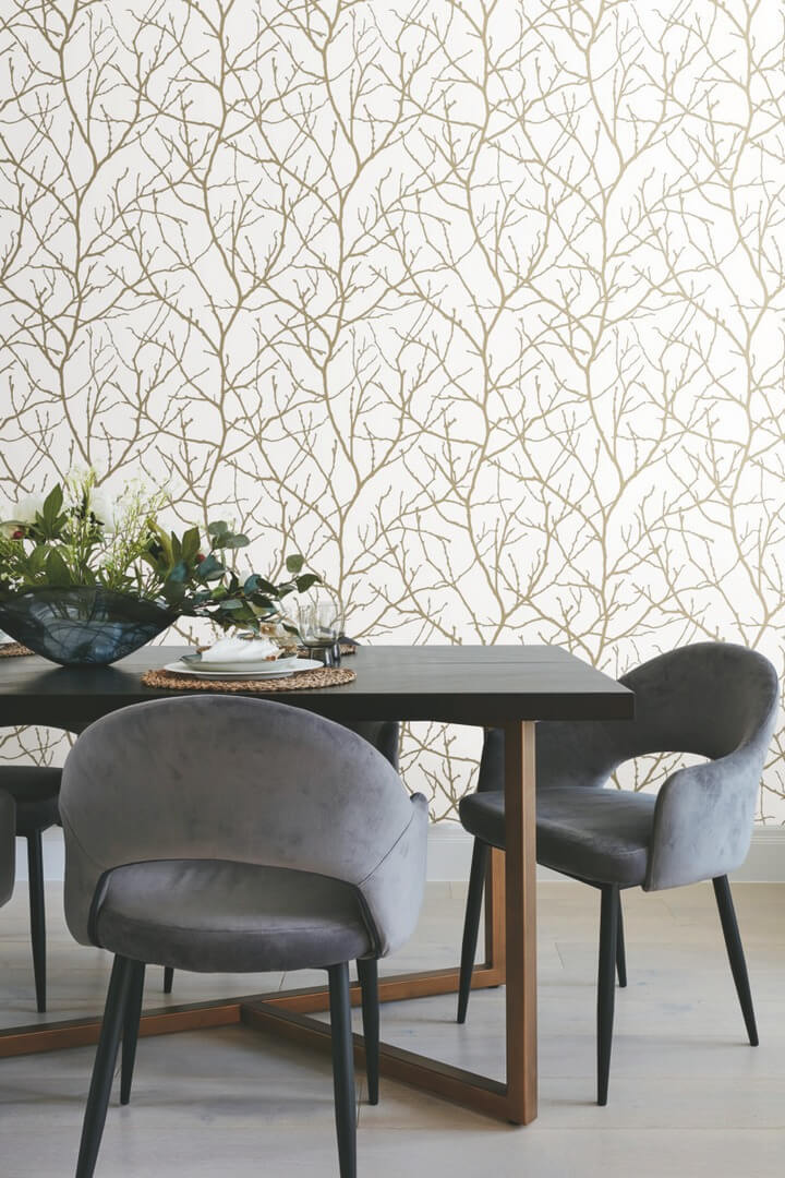 Tapeta gałązki York Wallcoverings MD7126 Trees Silhouette Modern Metals 2
