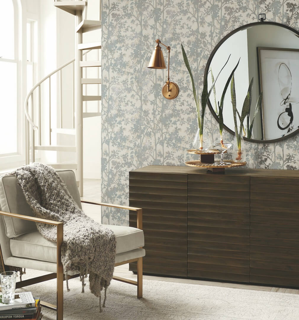 Tapeta roślinna York Wallcoverings MD7141 Shimmering Foliage Modern Metals 2