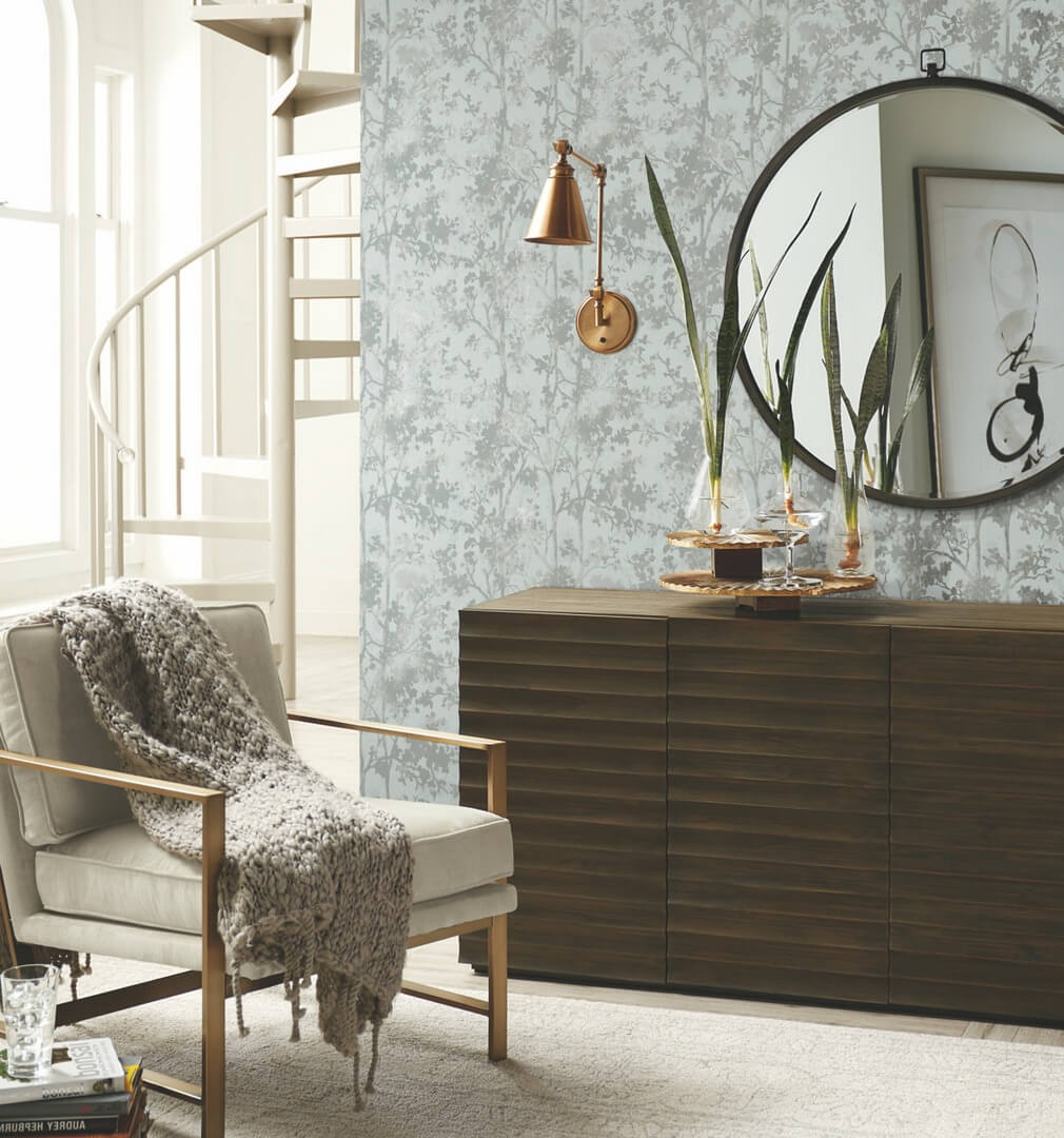 Tapeta roślinna York Wallcoverings MD7142 Shimmering Foliage Modern Metals 2