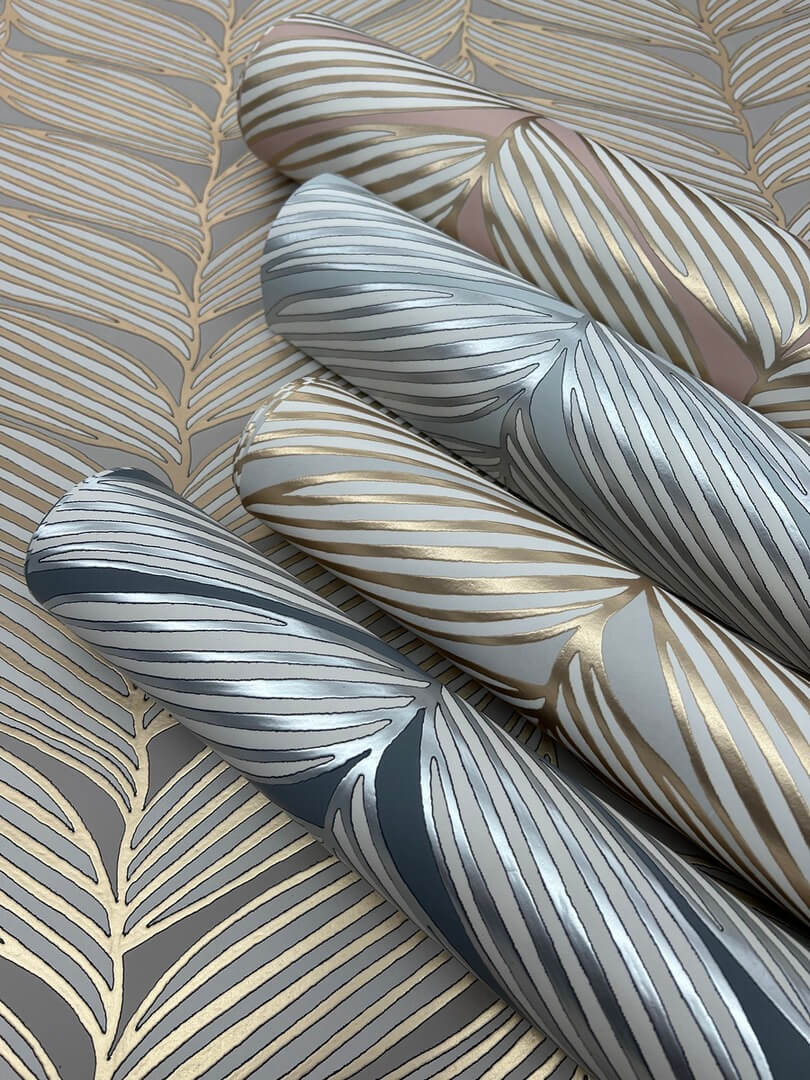 Tapeta stylizowane liście York Wallcoverings MD7161 Luninous Leaves Modern Metals 2