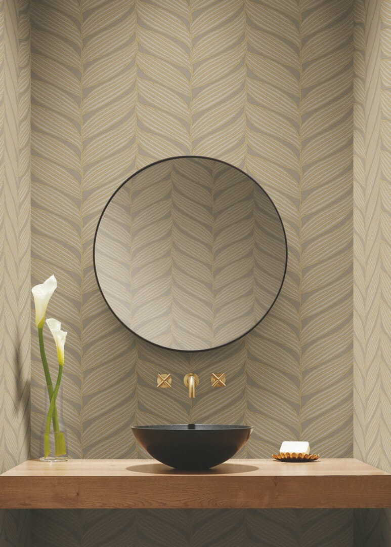 Tapeta stylizowane liście York Wallcoverings MD7164 Luninous Leaves Modern Metals 2