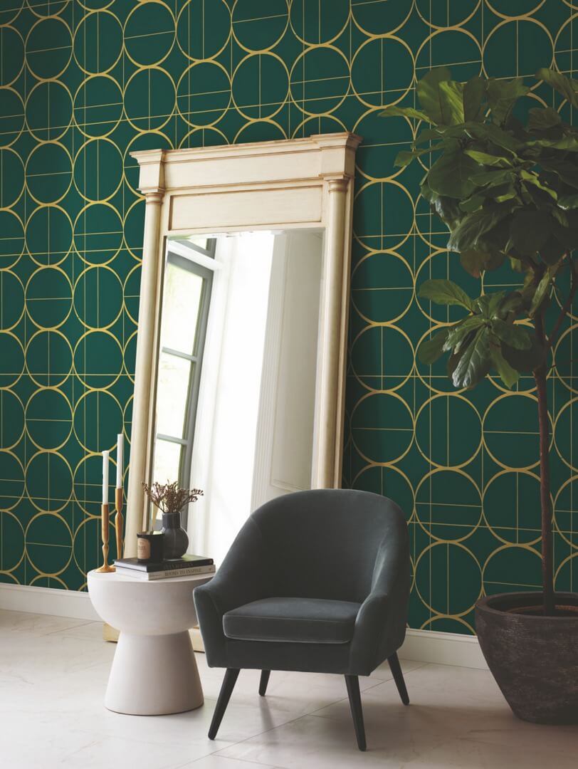 Tapeta okręgi w stylu Art Deco York Wallcoverings MD7203 Sun Circles Modern Metals 2