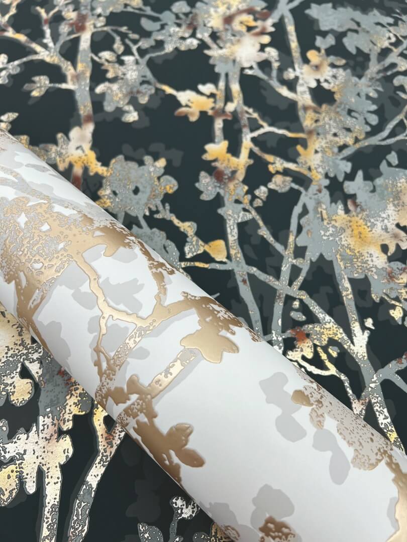 Tapeta roślinna York Wallcoverings NW3580 Shimmering Foliage Modern Metals 2