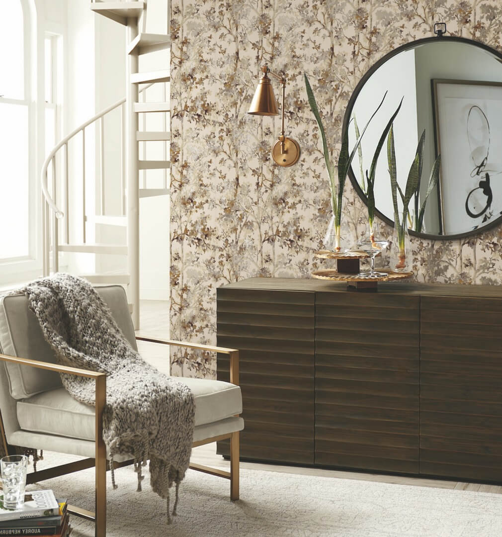Tapeta roślinna York Wallcoverings NW3584 Shimmering Foliage Modern Metals 2