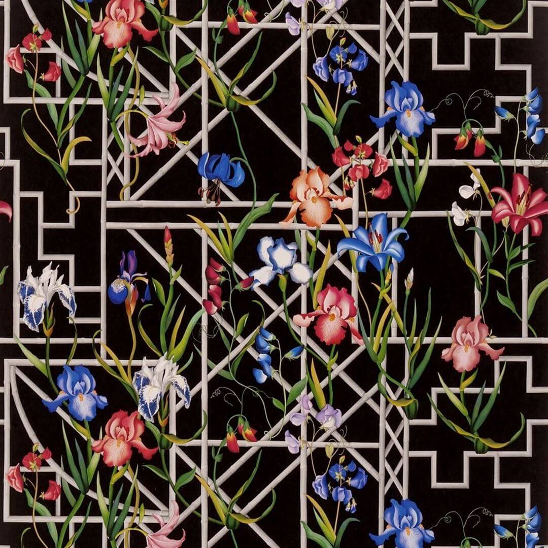 Tapeta kwiaty i bambusowy treliaż Christian Lacroix PCL7045/03 Fretwork Garden Lacroix Stravaganza