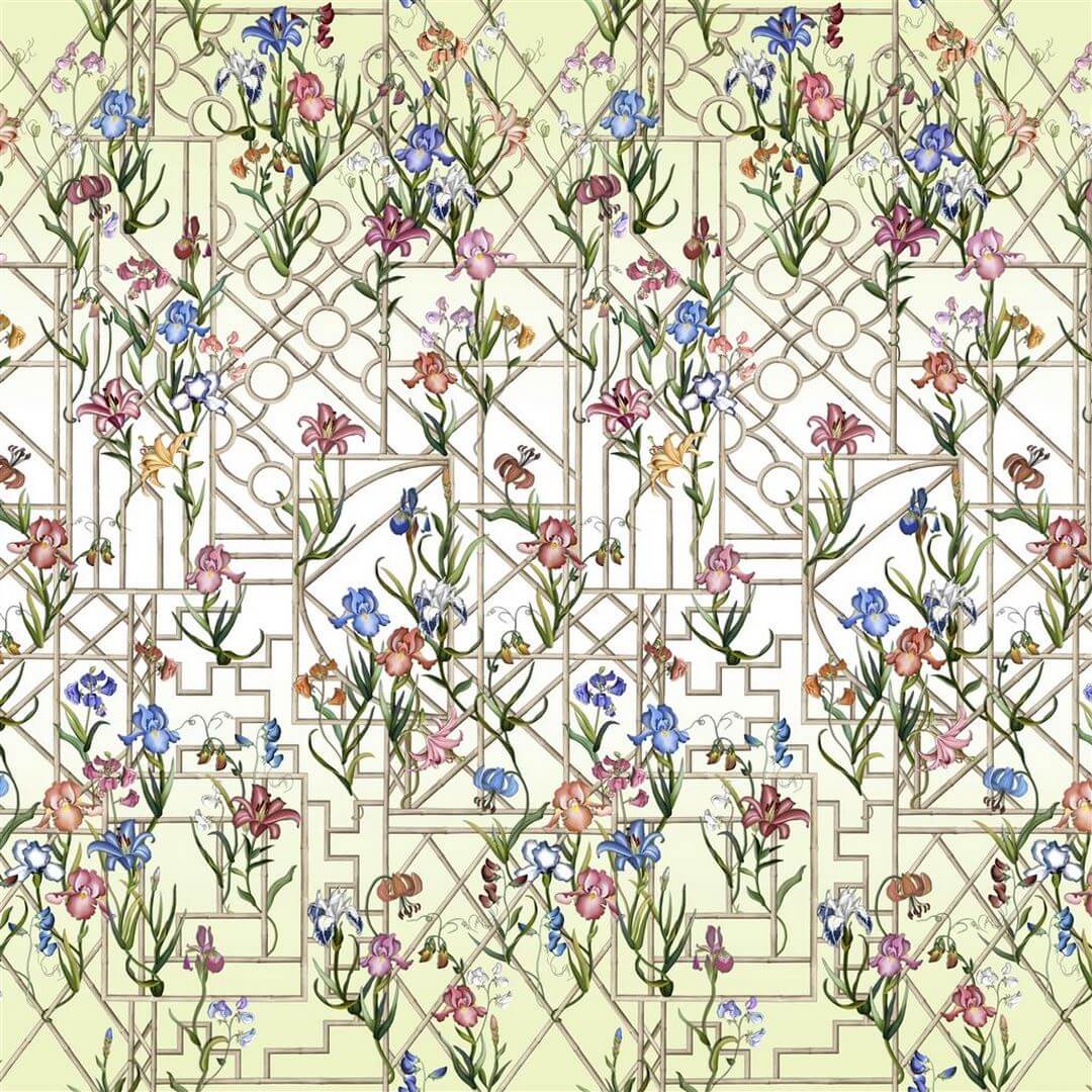 Mural kwiaty i bambusowy treliaż Christian Lacroix PCL7053/01 Fretwork Garden Panoramic Lacroix Stravaganza