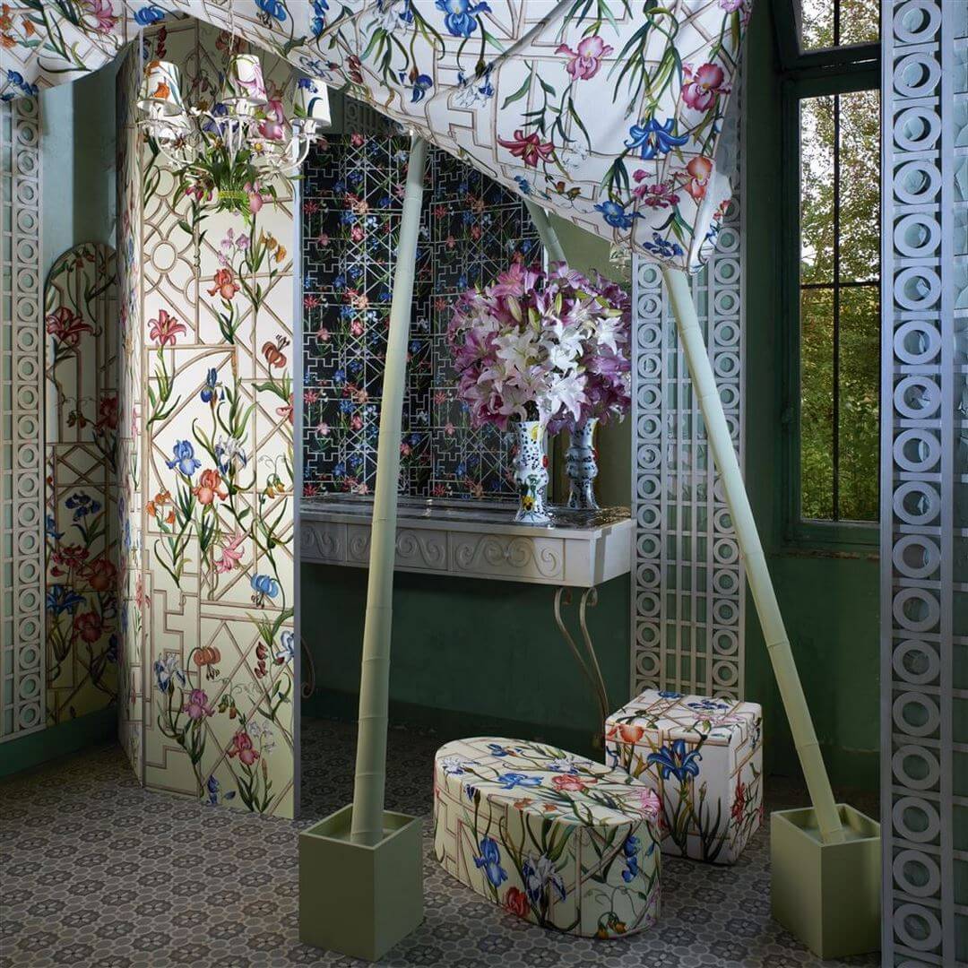 Mural kwiaty i bambusowy treliaż Christian Lacroix PCL7053/02 Fretwork Garden Panoramic Lacroix Stravaganza