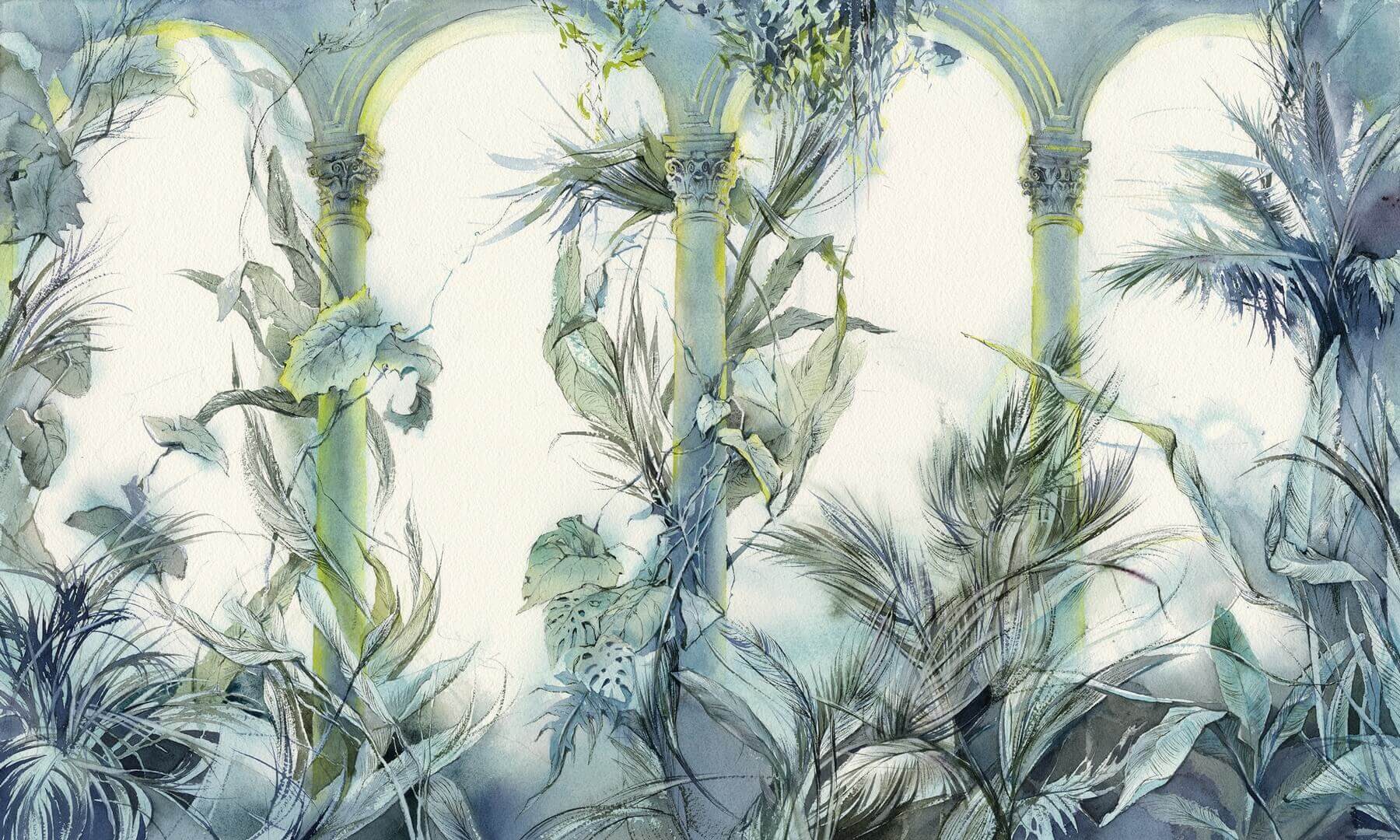 Fototapeta egzotyczne rośliny i starożytne kolumny Wonderwall Marmari 35055608