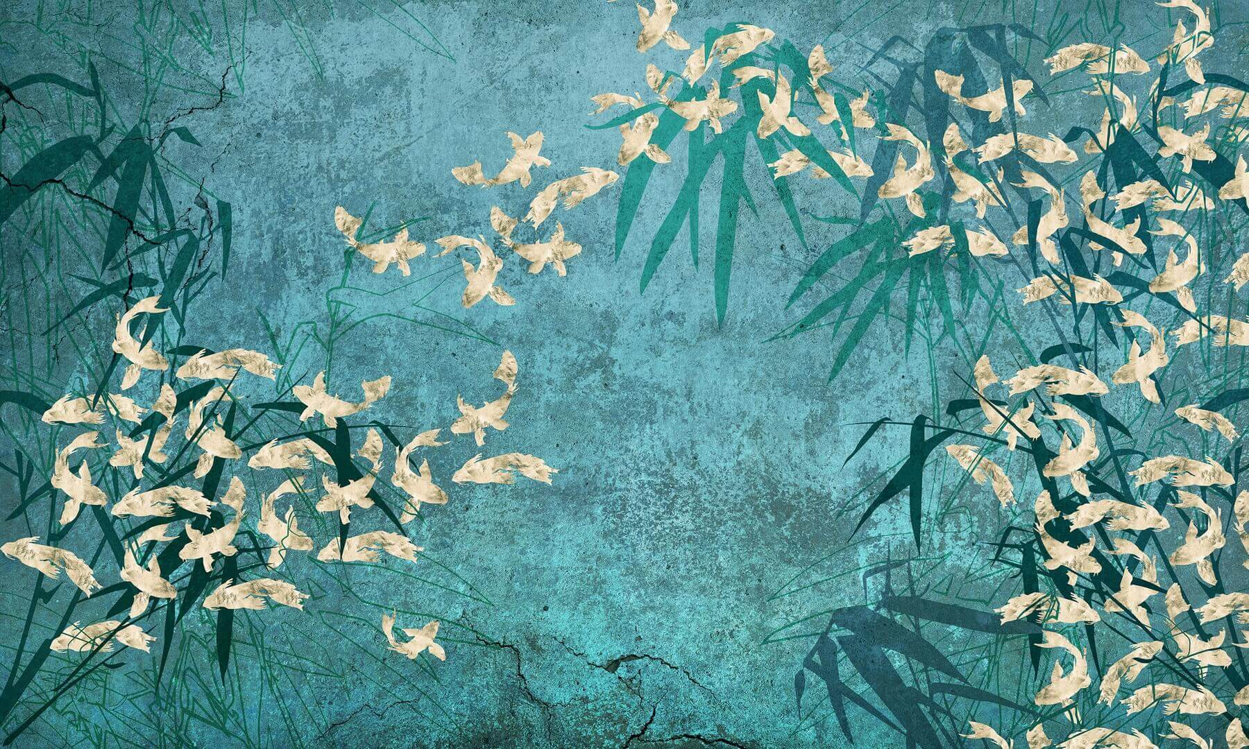 Fototapeta ryby i bambusowe liście Wonderwall Asagi 35042703