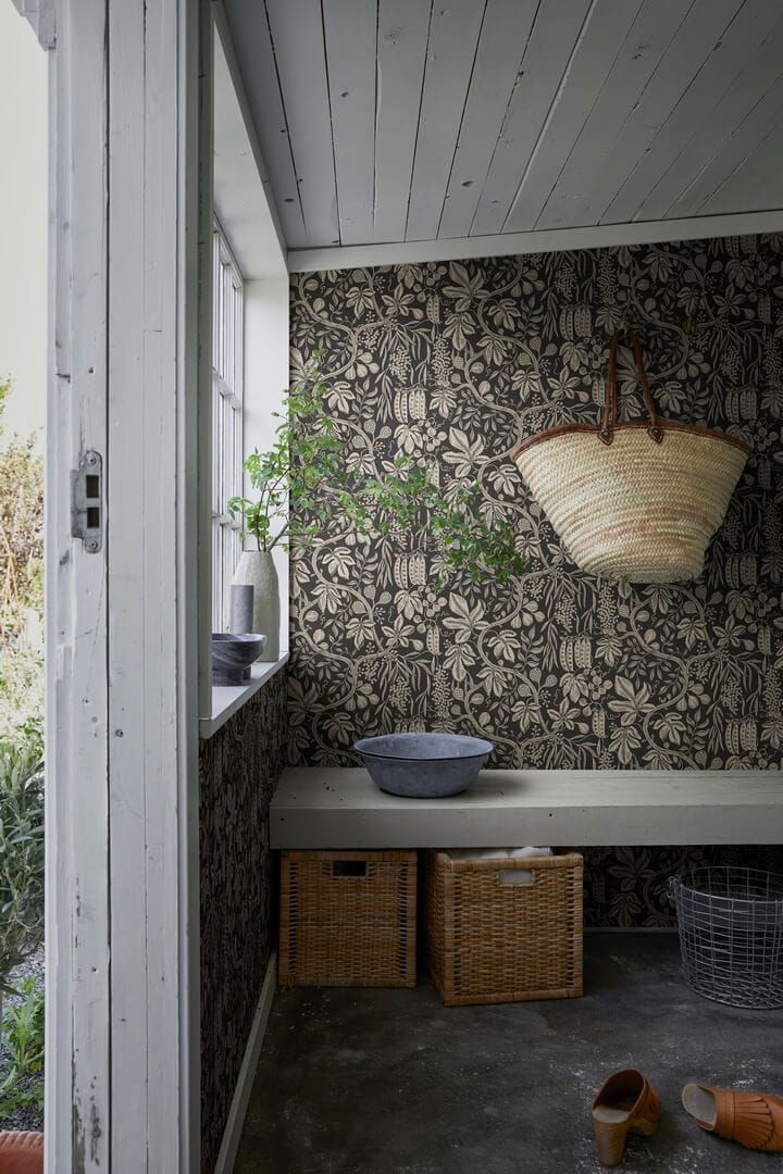 Tapeta roślinna w owoce i liście Sandberg S10257 Fig garden Charcoal Le Village