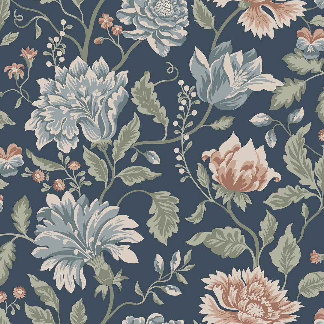 Tapeta kwiaty vintage Sandberg S10263 Annabelle Classic Blue Le Village