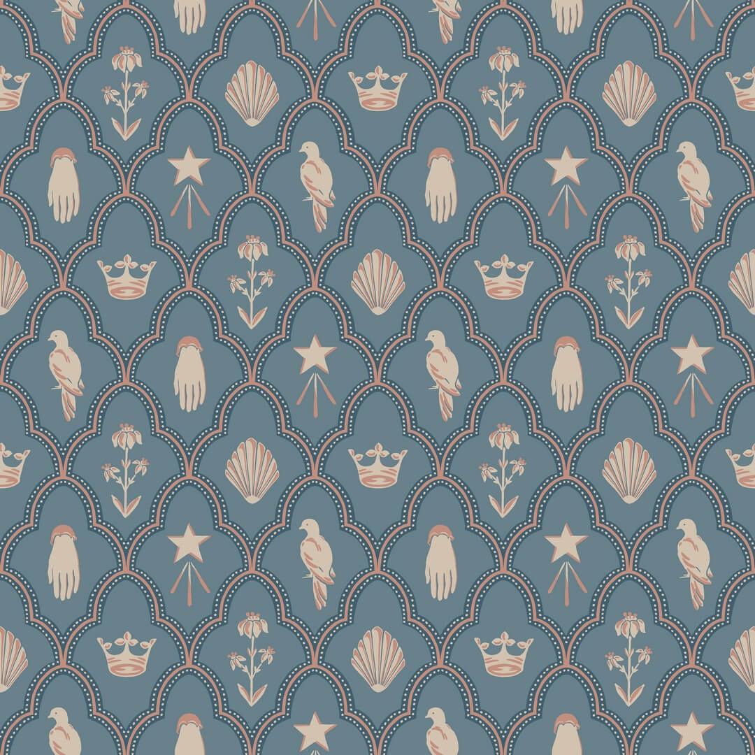 Tapeta kratownica Sandberg S10272 Turtledove Barn Indigo Blue Le Village
