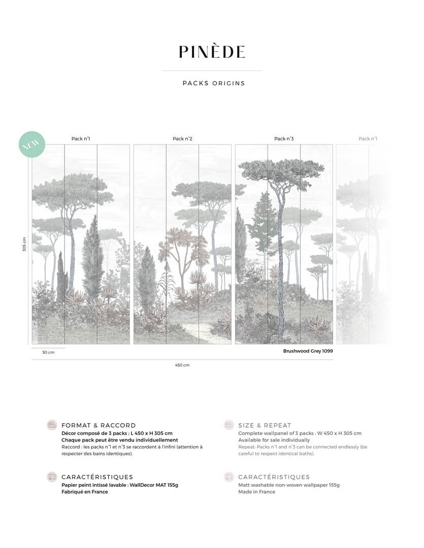 Mural drzewa PaperMint PINEDE Brushwood Grey 1099 Origins