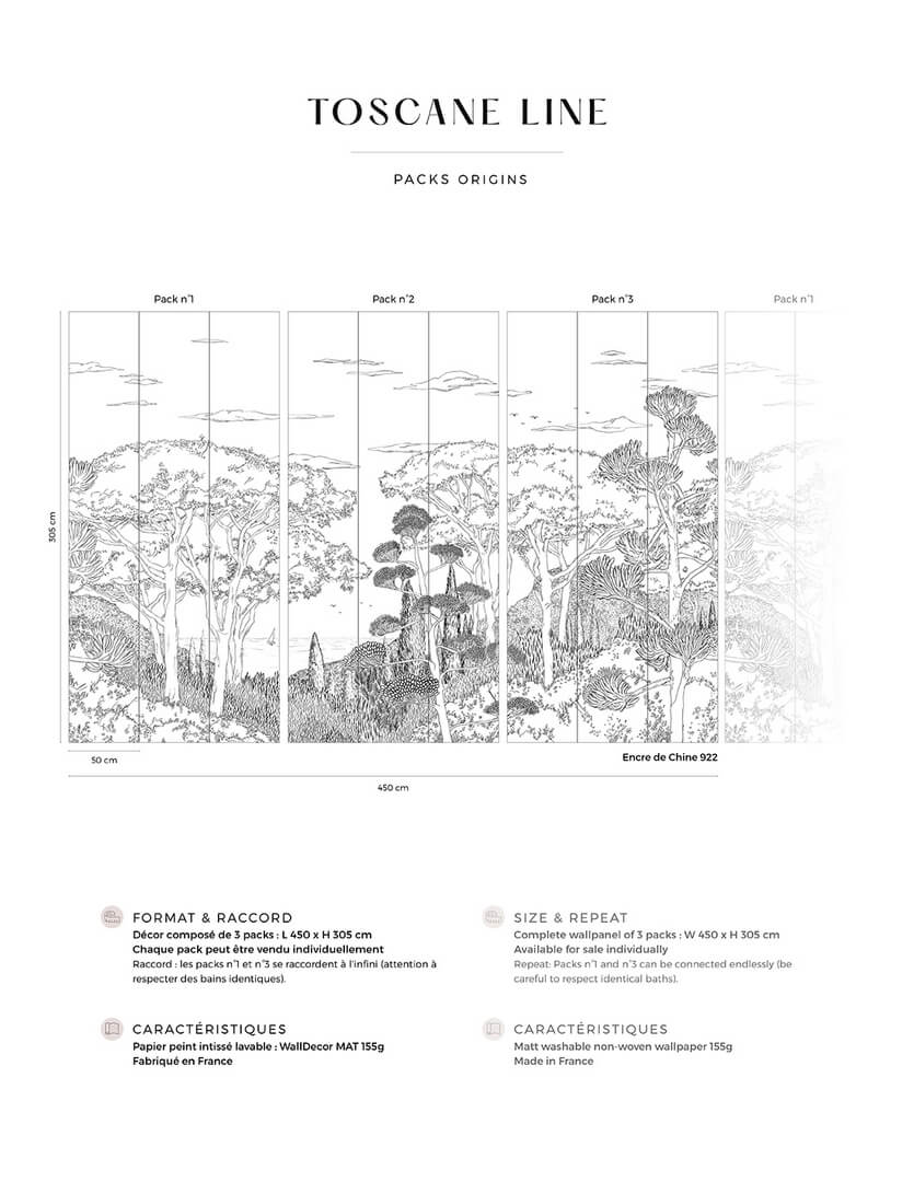 Mural krajobraz Toskanii PaperMint TOSCANE LINE Encre de Chine 922 Origins